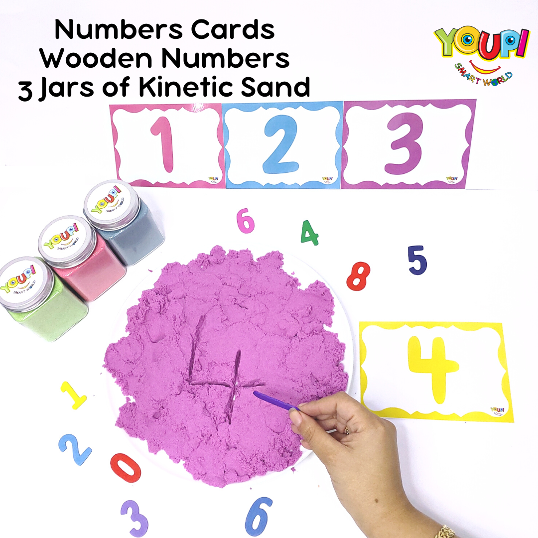 Number Cards+ Wooden Numbers+ 3 Jars Kinetic Sand – YoupiSmartWorld